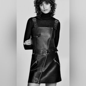 Zara 100% Sheep Leather Black Mini Dress